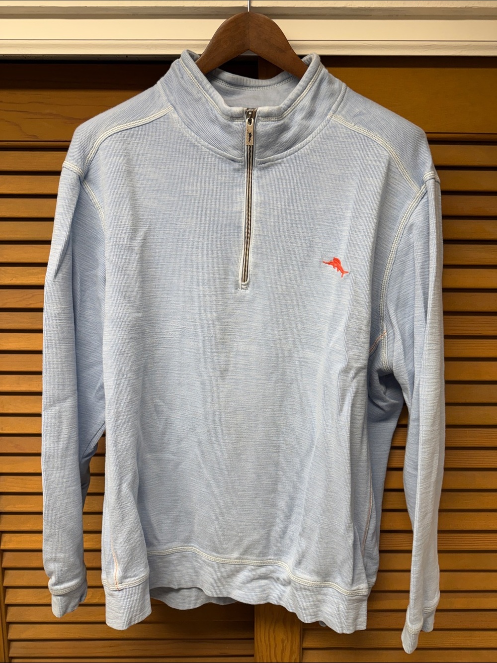 Light Blue Quarter-Zip Pullover with sewn Logo